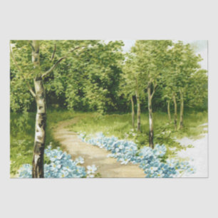Forest Path Birch Trees Blue Flowers Decoupage Tissue Paper