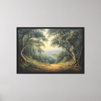 Forest Pathway to Misty Valley  Canvas Print