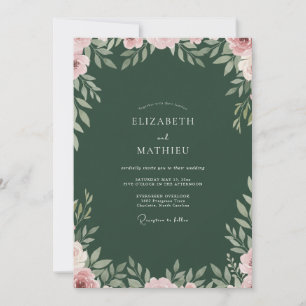 Forest Peony Wreath Wedding Invitation