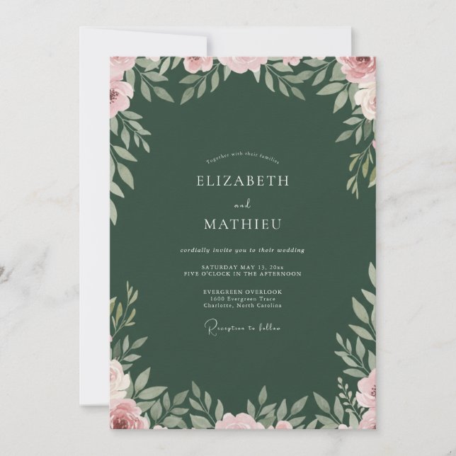 Forest Peony Wreath Wedding Invitation (Front)