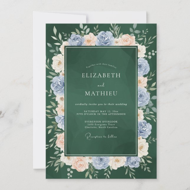 Forest Periwinkle Wreath Wedding Invitation (Front)