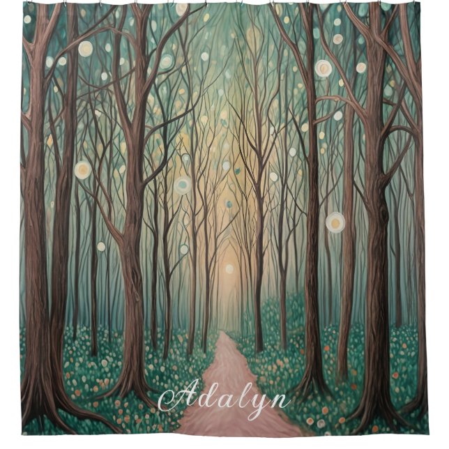 Forest Phantoms: Floating Lights in the Night Wood Shower Curtain (Front)