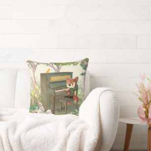 Forest Piano Concert: Iron T. Fox & Bunnies Art Cushion
