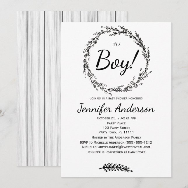 Forest Pine Rustic Country Boy Baby Shower Invitation (Front/Back)