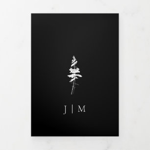 Forest Pine Tree Black Modern Wedding Tri-Fold Card