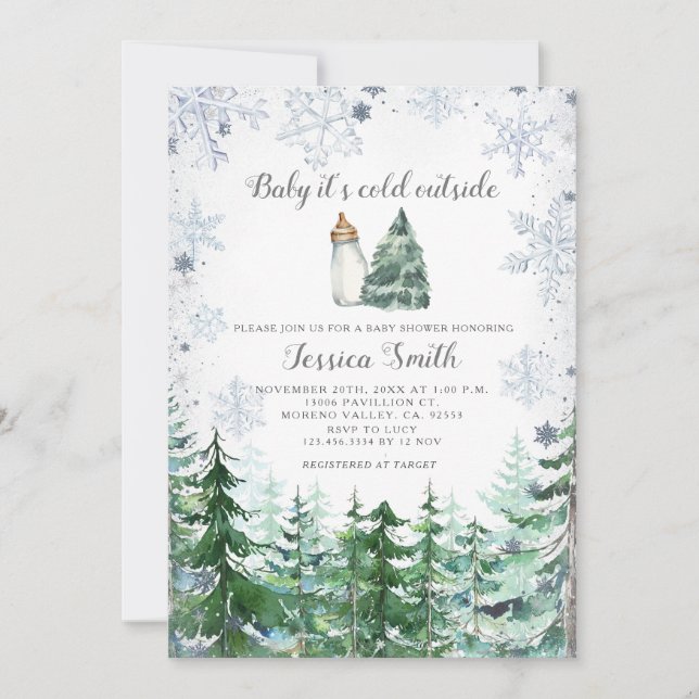 Forest Pine Tree Cold Outside Baby Shower Invitation (Front)