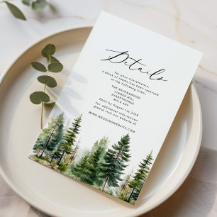 Forest pine tree elegant winter wedding details enclosure card