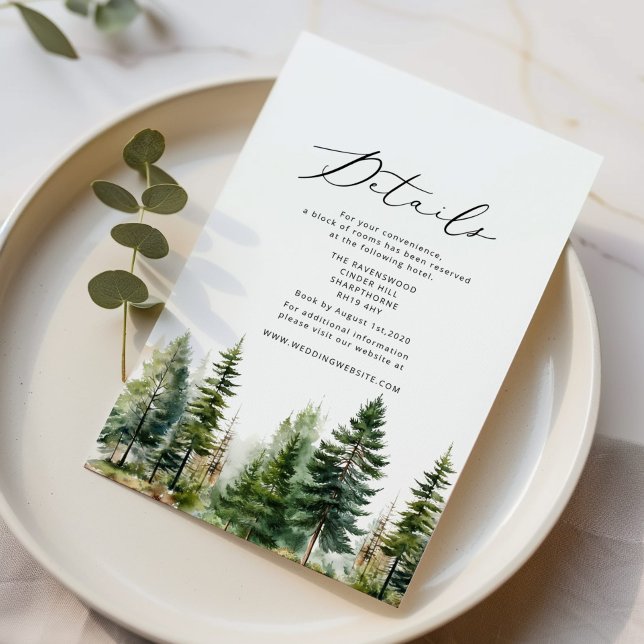 Forest pine tree elegant winter wedding details enclosure card (Creator Uploaded)