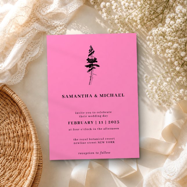 Forest Pine Tree Indie Rustic Pink Invitation (Creator Uploaded)