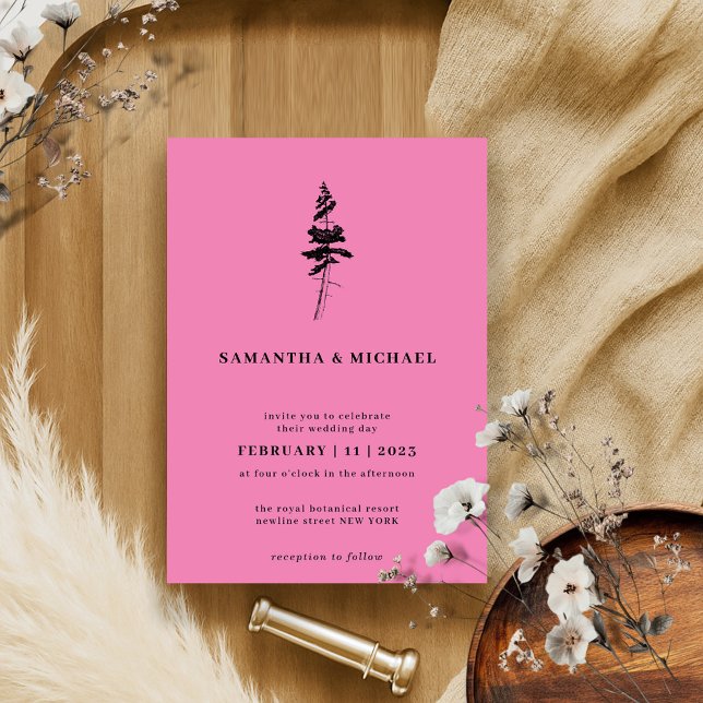 Forest Pine Tree Indie Rustic Pink Invitation (Creator Uploaded)