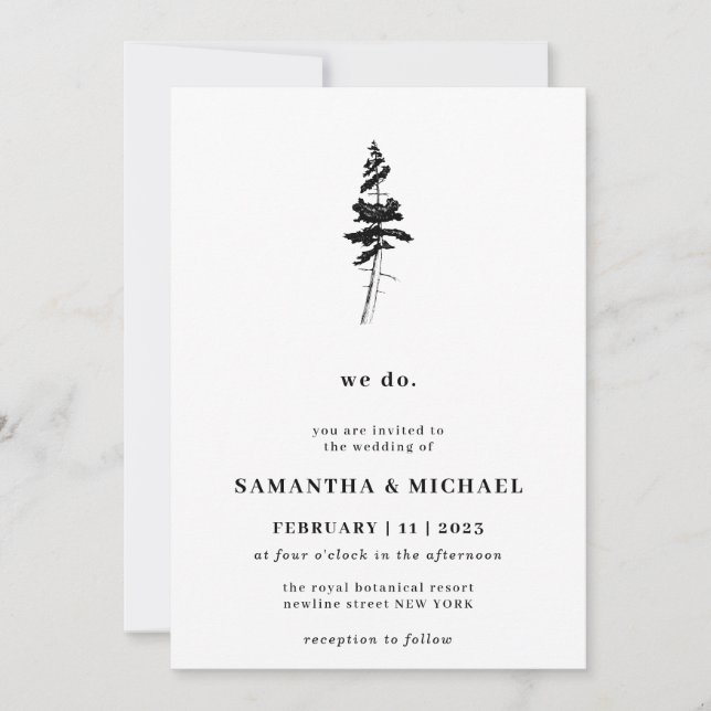Forest Pine Tree Indie Rustic we do Invitation (Front)