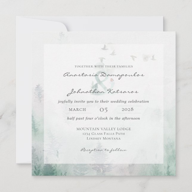 Forest Pine Tree Rustic 2 Watercolor Invitation (Front)