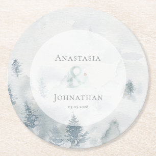 Forest Pine Tree Rustic Watercolor Round Paper Coaster