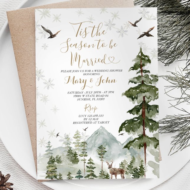 Forest Pine Tree Tis the Season to Be Married Invitation (Creator Uploaded)