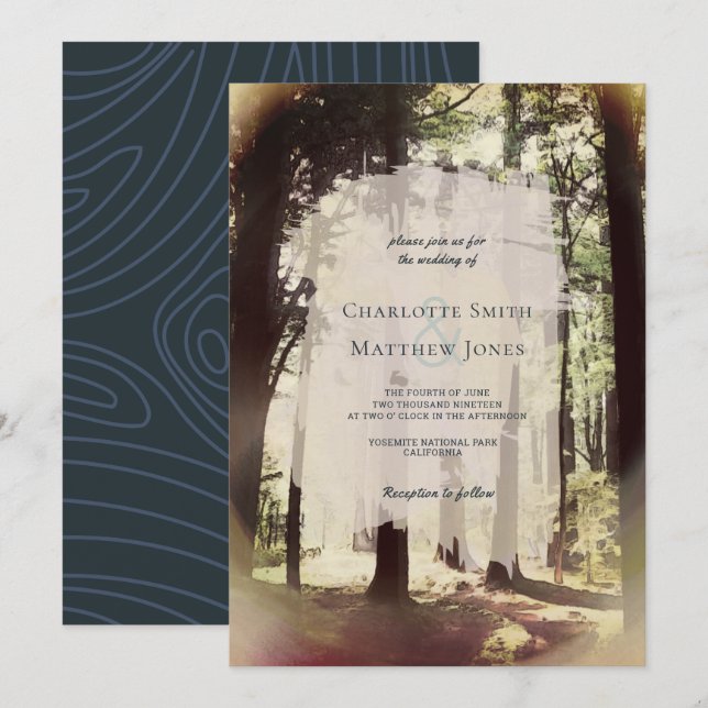 Forest Pine Tree Woodland Outdoor Wedding Invitation (Front/Back)