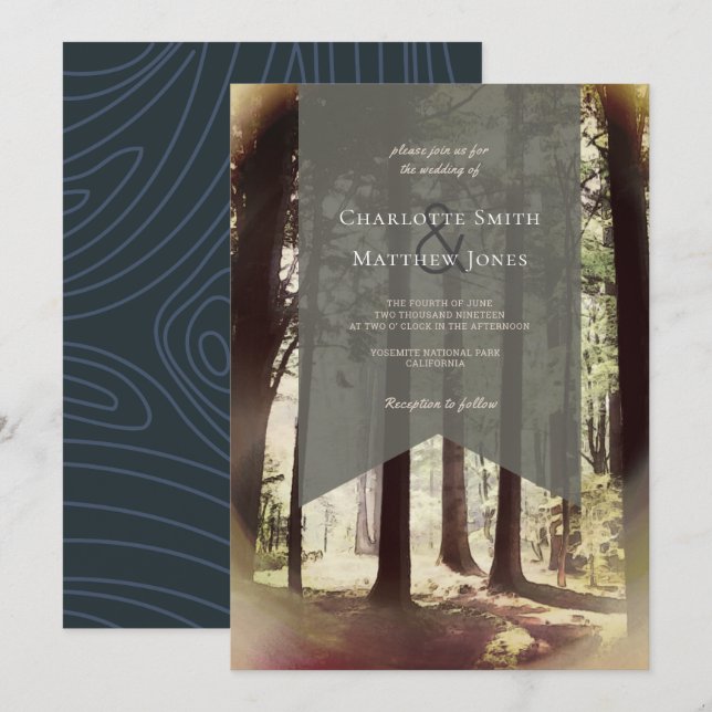 Forest Pine Tree Woodland Wedding Invitation (Front/Back)