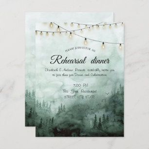 Forest,Pine Trees Lights Green Rehearsal Dinner Invitation