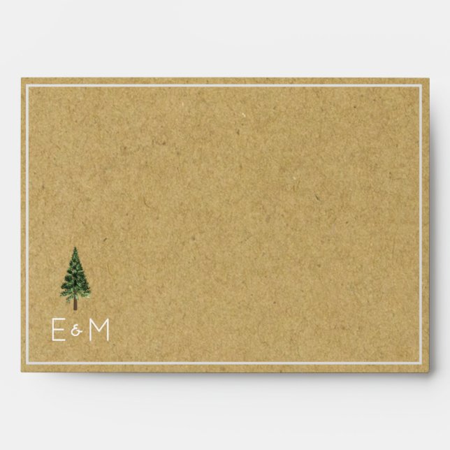 Forest Pine Trees Monogrammed RSVP Kraft Look Envelope (Front)