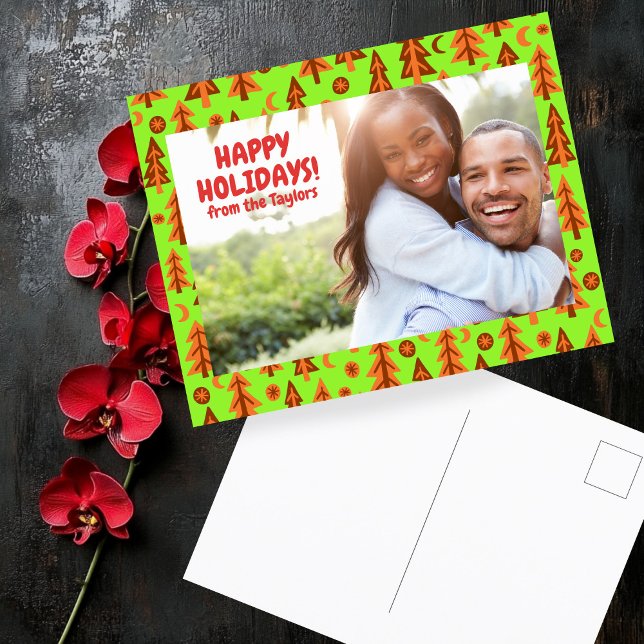 Forest Pine Trees Moon Stars CUSTOM PHOTO Holiday Postcard (Forest Pine Trees Moon Stars CUSTOM PHOTO Holiday Christmas Postcard
)