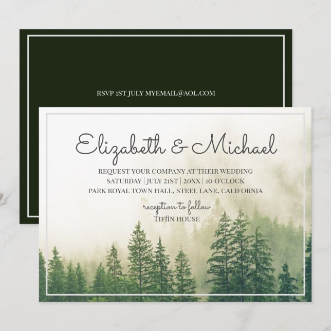 Forest Pine Trees Mountains Wedding Invitations (Front/Back)