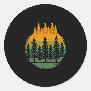 Forest pine trees nature retro hiking camping men classic round sticker