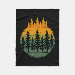 Forest pine trees nature retro hiking camping men fleece blanket