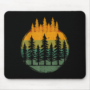 Forest pine trees nature retro hiking camping men mouse mat