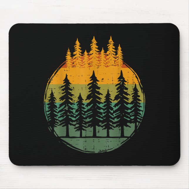 Forest pine trees nature retro hiking camping men mouse mat (Front)