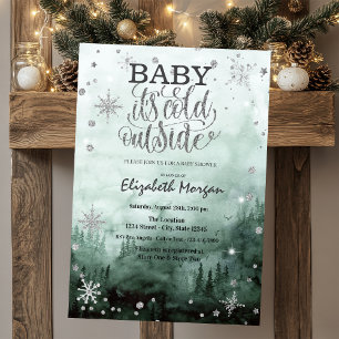 Forest,Pine Trees,String Lights Green Baby Shower Invitation