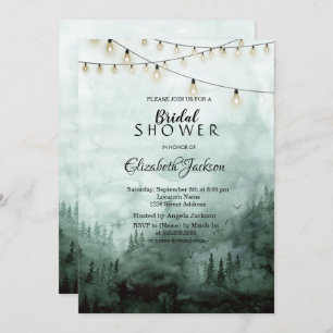 Forest,Pine Trees,String Lights Green  Invitation