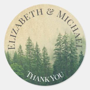 Forest Pine Trees Thank You Favour Kraft Look Classic Round Sticker