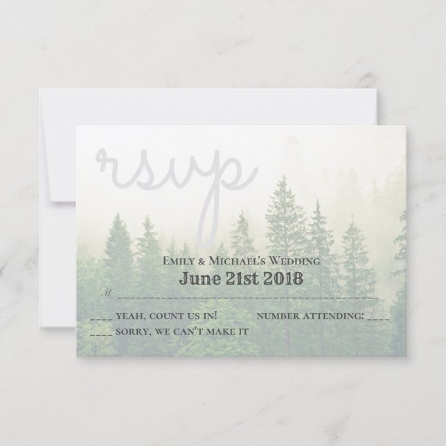 Forest Pine Trees Wedding RSVP and Menu Selections (Front)