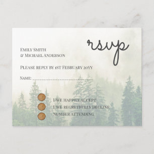Forest Pine Trees Wedding RSVP Return Postacard Invitation Postcard