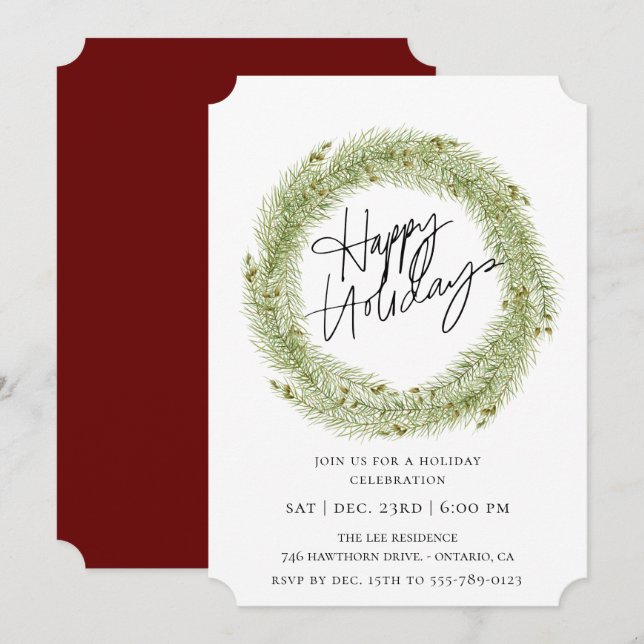 Forest Pine Wreath Holiday Party Invitation (Front/Back)