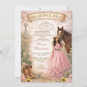 Forest Pink Dress Flowers 15 Mis Quince Invitation