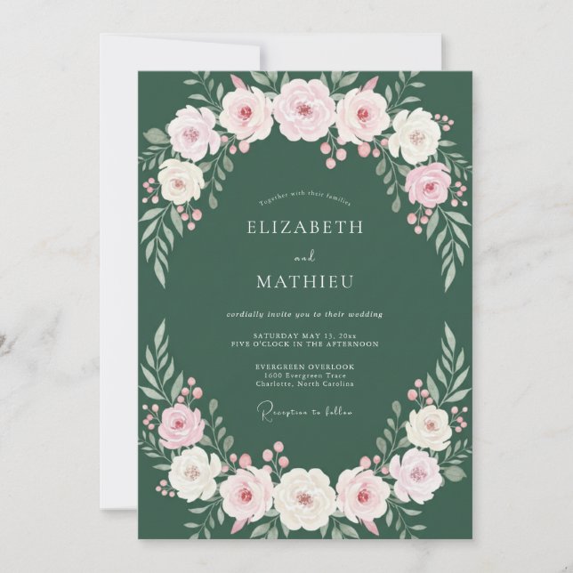 Forest Pink Flower Eucalyptus Wedding Invitation (Front)