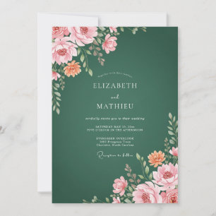 Forest Pink Ranunculus Eucalyptus Wedding Invitation