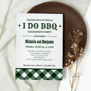 Forest Plaid   Rustic I DO BBQ Engagement Party Invitation