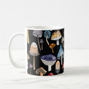 Forest plants: watercolor mushrooms, leaves patter coffee mug