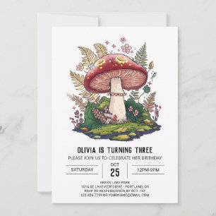 Forest Pretty Digital Mushroom Birthday Invitation