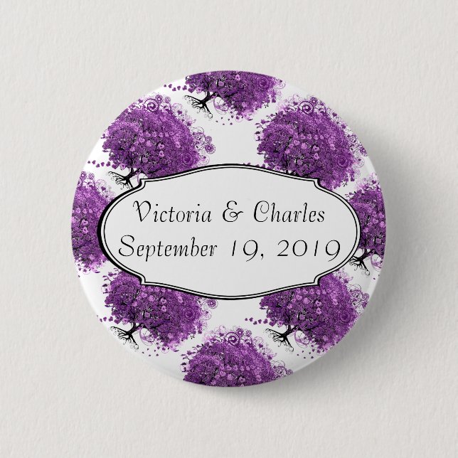 Forest Purple Heart Leaf Tree Wedding 6 Cm Round Badge (Front)