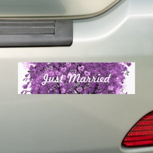 Forest Purple Heart Leaf Tree Wedding Bumper Sticker