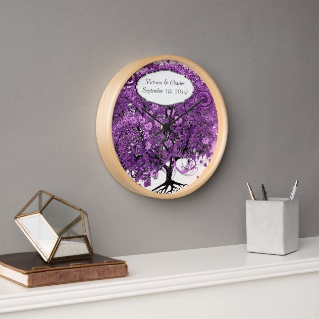 Forest Purple Heart Leaf Tree Wedding Clock (Office)