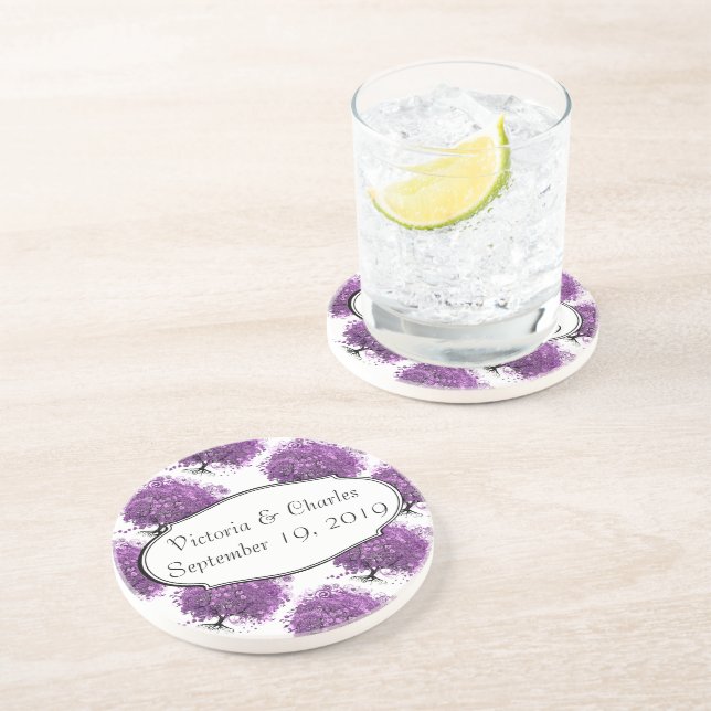 Forest Purple Heart Leaf Tree Wedding Coaster (Side)
