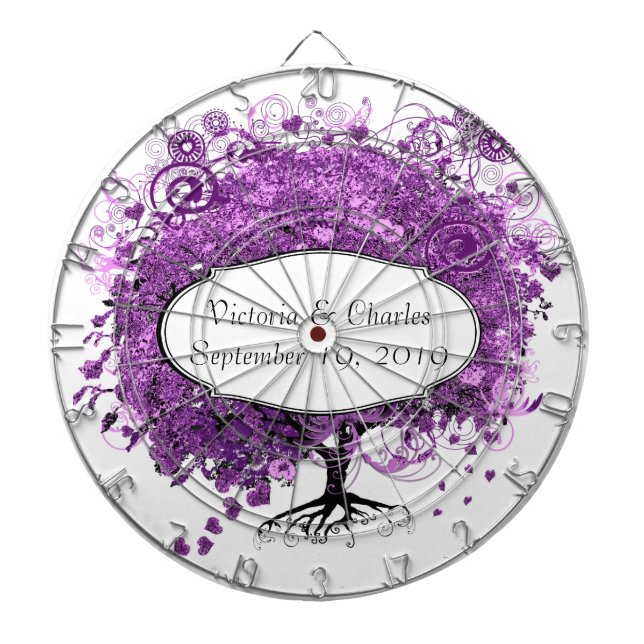 Forest Purple Heart Leaf Tree Wedding Dartboard (Front)