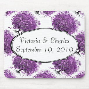 Forest Purple Heart Leaf Tree Wedding Mouse Mat