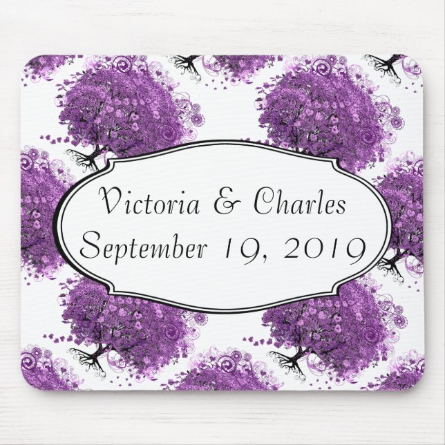 Forest Purple Heart Leaf Tree Wedding Mouse Mat (Front)