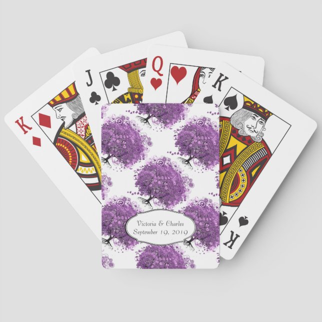 Forest Purple Heart Leaf Tree Wedding Playing Cards (Back)