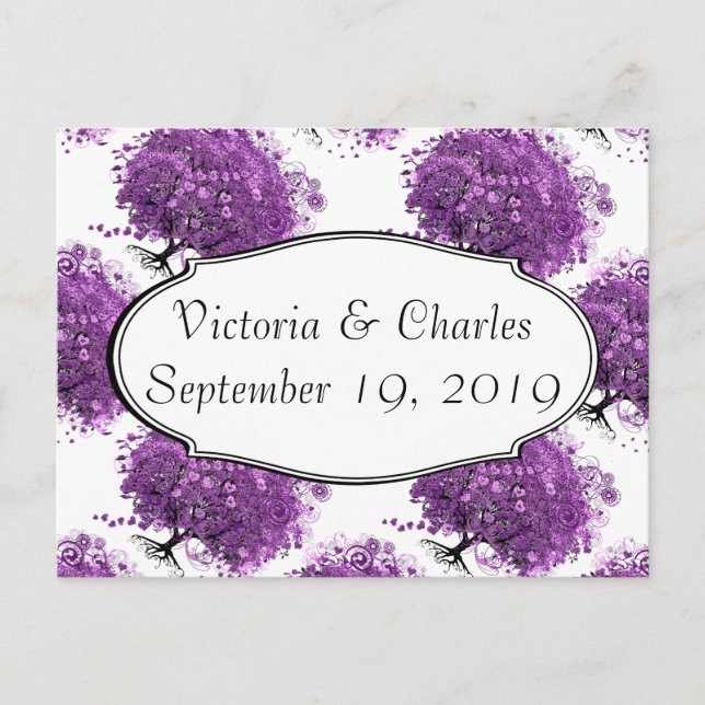 Forest Purple Heart Leaf Tree Wedding Postcard (Front)