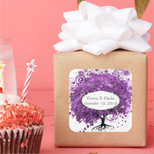 Forest Purple Heart Leaf Tree Wedding Square Sticker